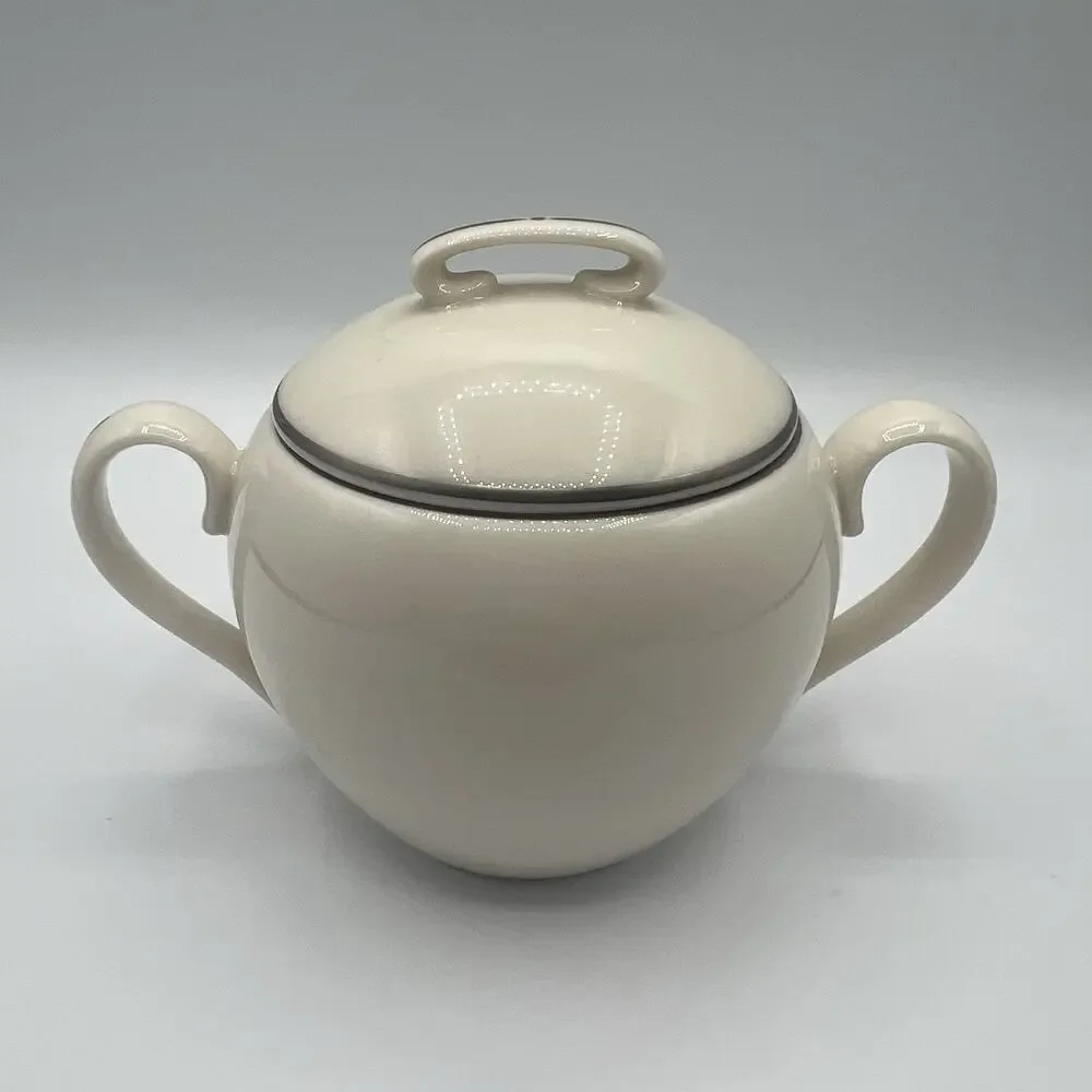 Vintage Lenox Olympia Platinum Covered Sugar Bowl with Lid – Ivory Bone China